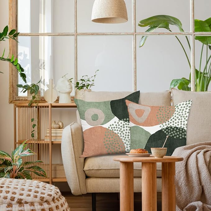 Jartinle Mid Century Modern Throw Pillow Covers 18x18 Set of 4 Boho Aesthetic Geometric Pillow Covers for Outdoor Couch Sofa Minimalist Home Deco