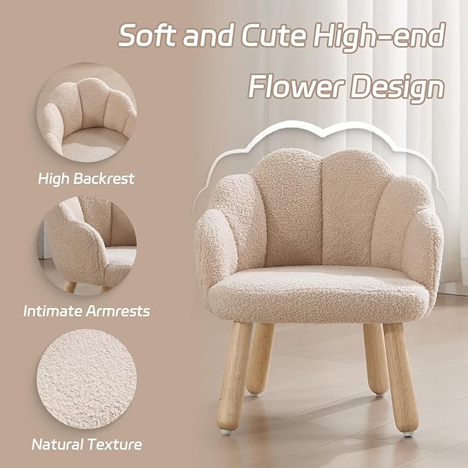Toddler Chairs, Kids Chairs with Solid Wooden Frame, Toddler Armchair Comfy, Upholstered Kids Chair with Flower Back, Kid Sofa, Toddler Couch for Playroom, Kindergarten & Preschool, Khaki