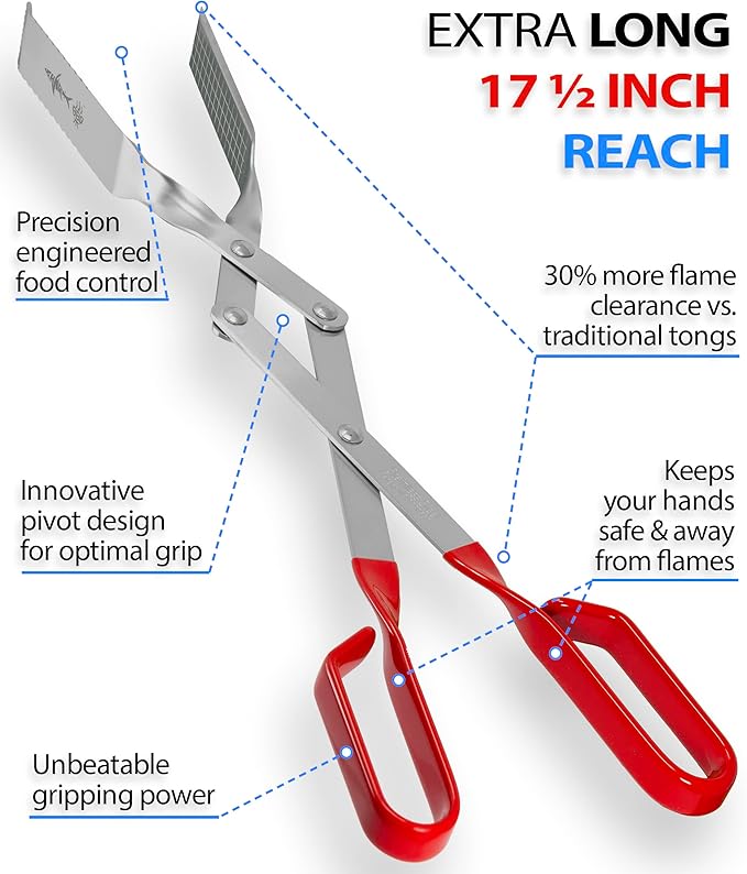 Shark BBQ Grill Tongs - 2-Pack, Great Value Gift Set - 17" & 13" Professional Kitchen and Outdoor Grilling Utensil Set (Red)