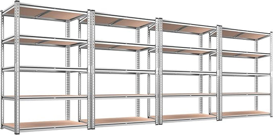 REIBII 2020LBS Garage Shelving Heavy Duty Metal Shelving 5 Tier Storage Shelves, Garage Shelves for Warehouse Basement, Easy Assembly, 72" H x 35.55" W x 16" D, Galvanized, 4 Pack