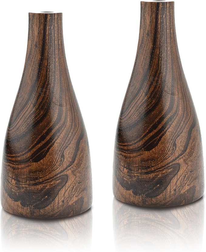 Aeravida Artistic Grain Pattern Natural Mango Tree Wood Flower Set of 2 Vase | Modern Farmhouse Home Décor | Kitchen Bedroom Living Room Home Decoration