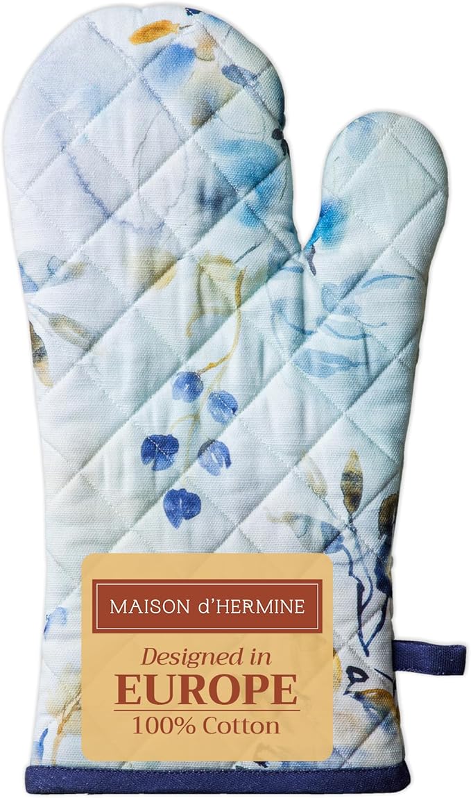 Maison d' Hermine Oven Gloves 100% Cotton Oven Mitt 7" x 13" with Loop Heat Resistant, BBQ, Cooking Gloves, Baking, Grilling, Kitchen, Handling Hot Pans Spring/Summer (Pack of 1, Lazy Summer Days)