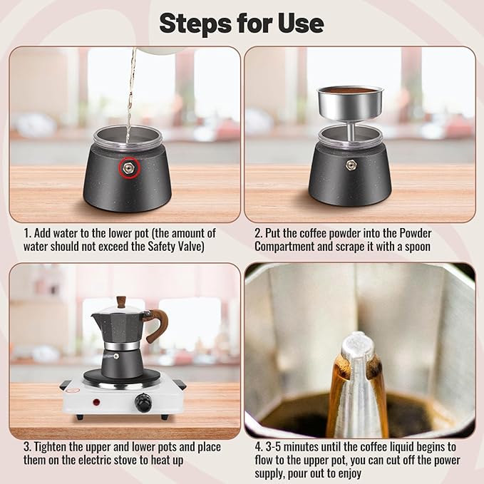 3 Cup Aluminum Moka Pot Classic Stovetop Espresso Coffee Maker 150ml 5oz Coffeemaker Percolator Mocha Pot Greca Coffee Maker Cafe Makers for Italian and Cuban Café Brewing Gray