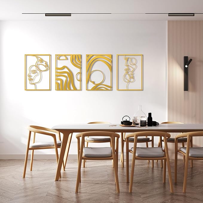 Art3d Metal Wall Art, Set of 4 Black Wall Decor for Living Room Bedroom Hallway Dining Room, Line Art Wall Décor, Life and Romance Story theme Minimalist Wall Art Style