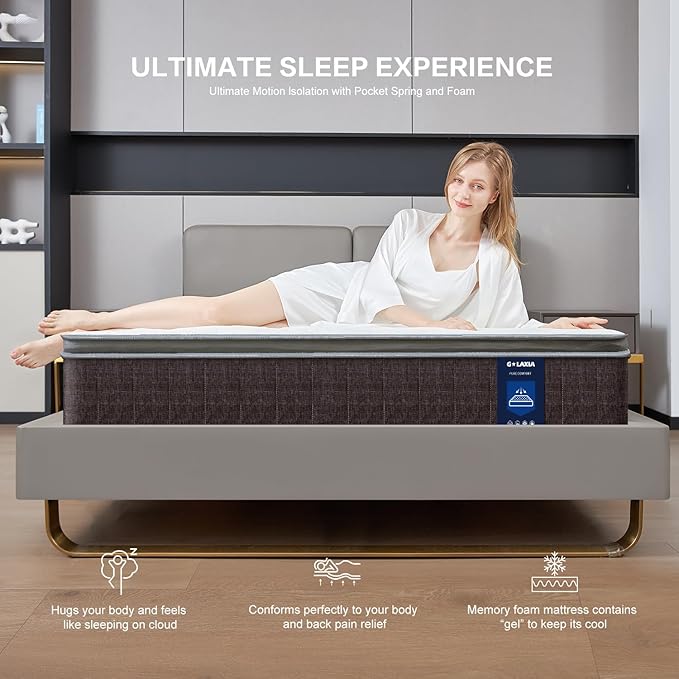 12 Inch Dark Grey Full Spring Mattress,Medium Firm with Gel Memory Foam,Individually Pocketed Coil,Fiberglass-Free Fire Retardant CertiPUR-US Certified,75"*54"*12"