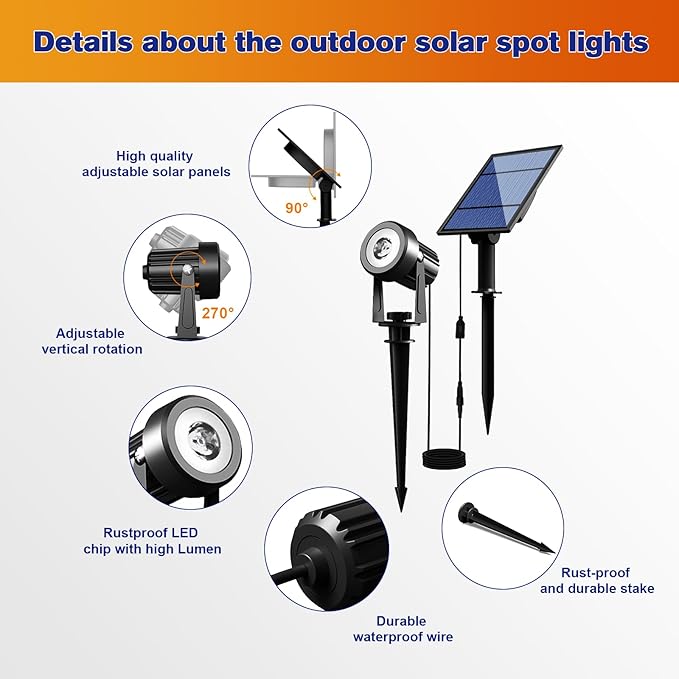 APONUO Solar Spot Lights - Outdoor 2-in-1 Solar Landscape Uplights, Dusk to Dawn, IP65 Waterproof, 9.8ft Cable, Warm White