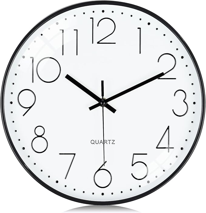 Lafocuse 12 Inch Silent Black Wall Clocks Battery Operated, Analog Wall Clock for Living Room Kitchen Bedroom Office Home Decor