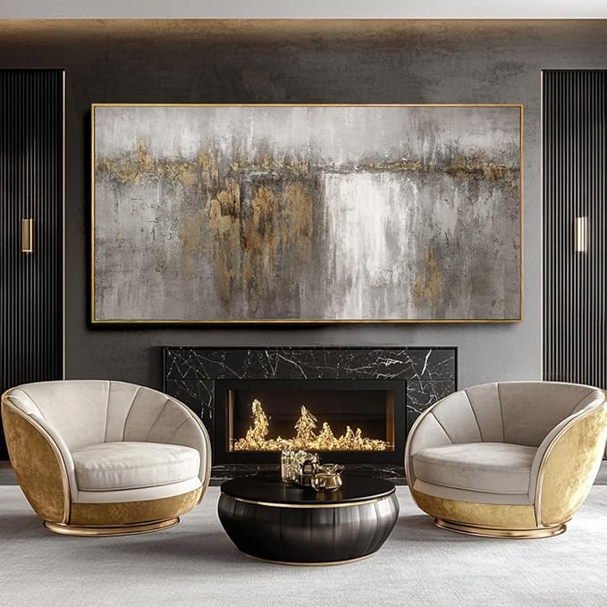 SDYA Abstract Wall Art for Living Room Modern Art Prints 29"x58" Pictures for Dining Room Wall Gold and Grey Photo Printing for Hotel