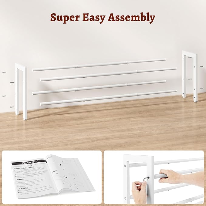 FAVOOSTY 2-Tier Expandable Shoe Rack, Adjustable Shoe Shelf Storage Organizer Space Saving Metal Free Standing Shoe Rack for Entryway Closet Doorway, White