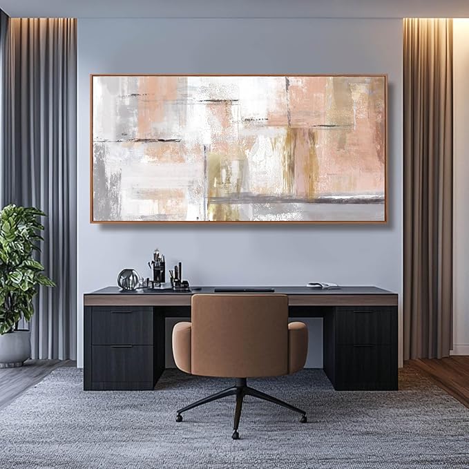 Kureful Abstract Wall Art Gold Wall Decor for Girl Pink Pictures for Living Room Hand Painted Painting for Bedroom Home Office Wall Decorations 24"x 48"