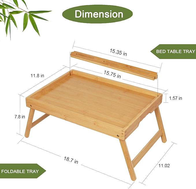 Bed Tray Table with Foldable Legs, Breakfast Food Trays for Eating on Couch with Media Slot for Bed, Eating, TV Tray, Kitchen Serving Tray(Bamboo, Medium)
