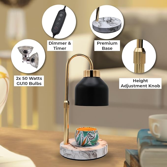 Adjustable Electric Candle Warmer Lamp with Timer -Safe & Dimmable Fragrance Diffuser for Wax Melting and Jar Candles -Modern Home Decor and Gift Idea