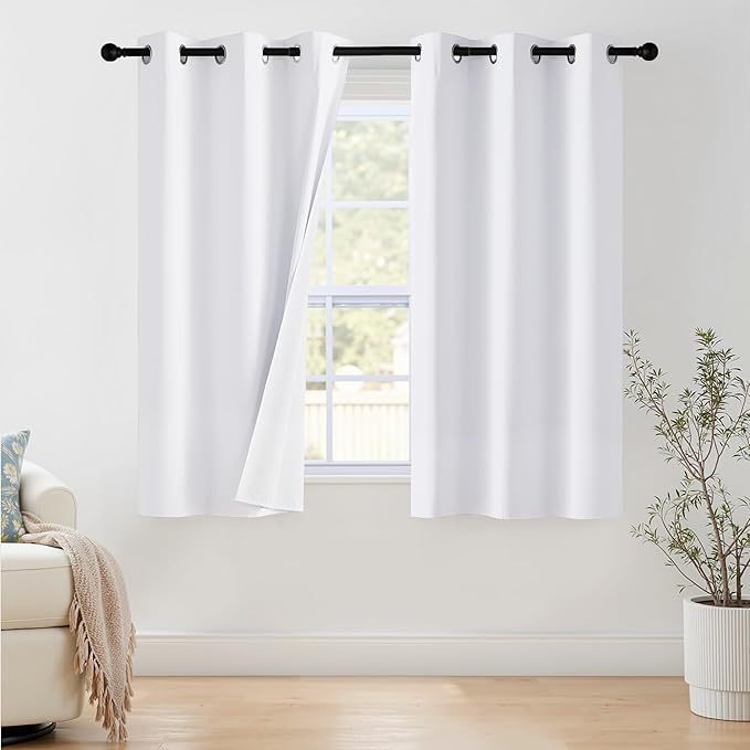 NICETOWN 100% Blackout Window Curtain Panels 50" Length, Set of 2, Snow White, 42 inches Wide, Thermal Insulated Drapes for Kitchen