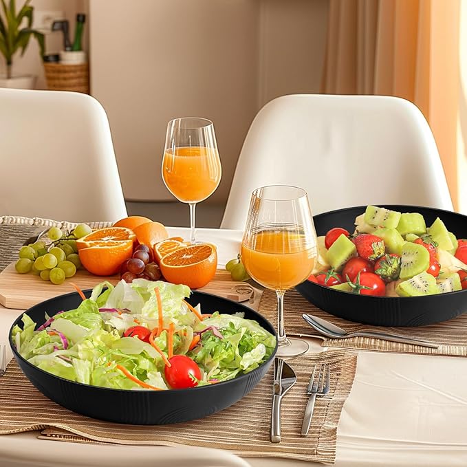 Homienly Wheat Straw Large Salad Bowl Set - Salad Bowls for Kitchen, Party, 60 OZ Large Capacity Serving Bowls Set of 2, Microwave and Dishwasher Safe Big Fruit Bowls (Black)