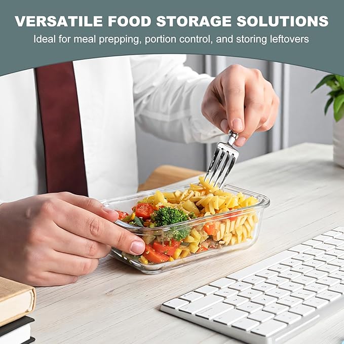 30 oz 5 Pack Glass Meal Prep Containers, Glass Storage Containers with Lids - Dishwahser, Microwave, Oven and Freezer Safe, Green