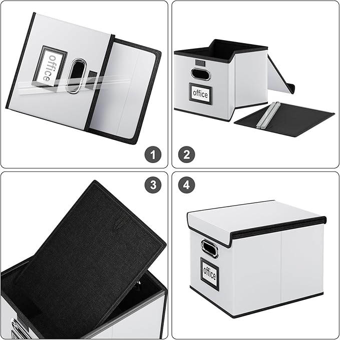 Huolewa Portable Leather File Organizer Boxes with Lids, Collapsible File Folder Organizer Boxes, Decorative Small Filing File Cabinet for Home/Office, Easily Store Documents/Hanging File Folders