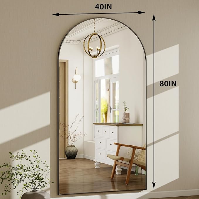 HARRITPURE 80"x40"Full Length Mirror - Arch Floor Mirrors with Aluminum Alloy Frame Free-Standing Wall Mounted or Leaning Large Bedroom Dressing Mirror,Black
