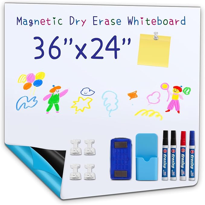 Magnetic Dry Erase whiteboard Paper with self Adhesive Backing Adhesive, 36“ x 24”, Easy to Write and Clean, for Kids Home playroom Office, Peel and Stick Wallpaper.