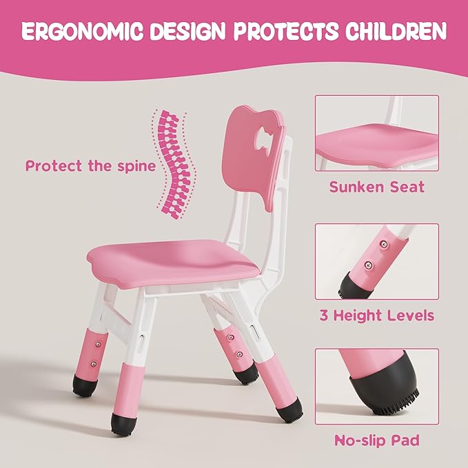 Brelley Kids Table and 2 Chairs Set, Height Adjustable Toddler Desk and Chair Set, Graffiti Desktop, Classroom/Daycare/Home, Children Multi-Activity Table for Ages 2-8