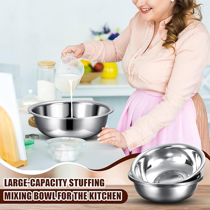 Nuogo 4 Pcs Stainless Steel Mixing Bowls Metal Mixing Bowls Extra Large Basin Salad Basin Deeper Edge Dishwasher Safe Mirror Finish for Home and Commercial, Silver (13 Inch 8 Qt)