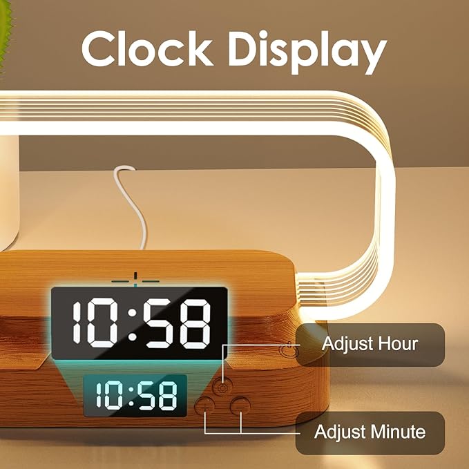 Donewin Small Nightstand Lamp with Wireless Charger,Cute Bedside Lamp with Clock,Small Table Lamp for Bedroom,Mini Night Light for Bedroom,Tiny Light as Gift,Stepless Dimmable,3 Color Modes