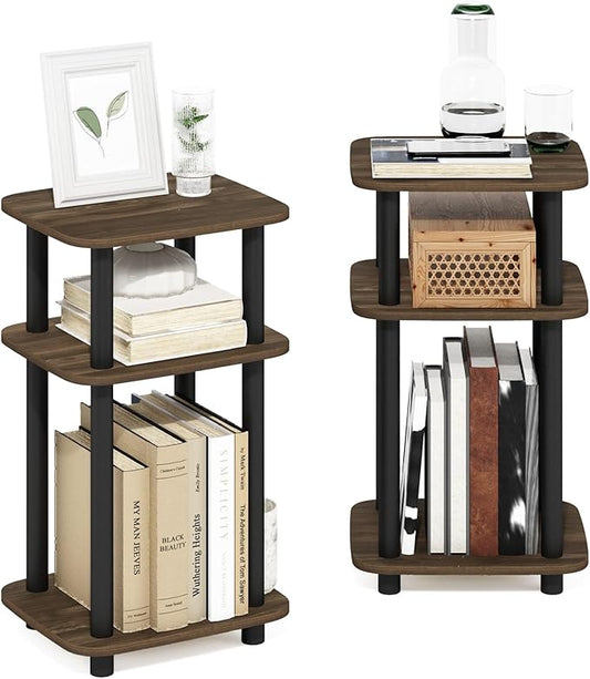 Furinno Just 3-Tier Turn-N-Tube Curve End Table, Side Table, 2-Pack, Columbia Walnut/Black