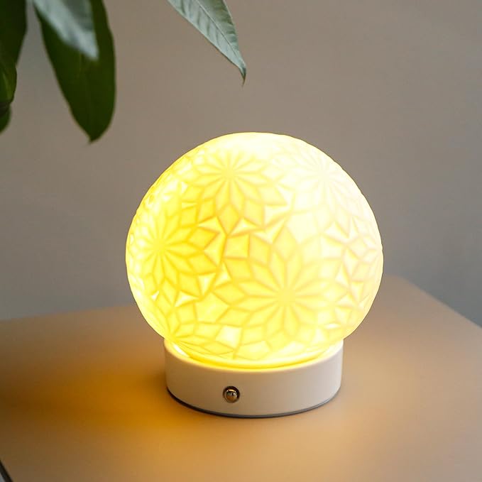 JHY DESIGN Ceramic Spherical Decorative lamp 6.5" H Rechargeable Table Lamp Dimmable Touch Control Desk lamp for Home Bedroom Living Room Outdoors(Snowflake)