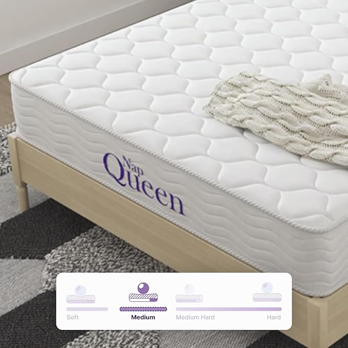 NapQueen 6 Inch Innerspring Twin Size Medium Firm Support Relief Mattress, Bed in a Box, White