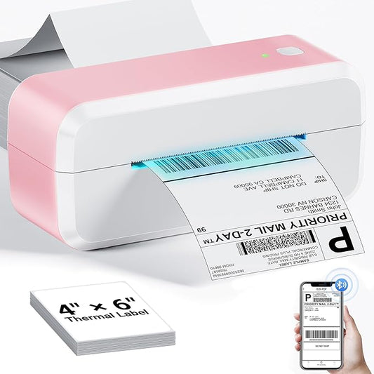 Bluetooth Shipping Label Printer, 4x6 Thermal Label Printer for Shipping Packages & Small Business, Compatible with IOS, Android, Windows and Mac, Widely Used for Ebay, Shopify, Amazon, Etsy (Pink)