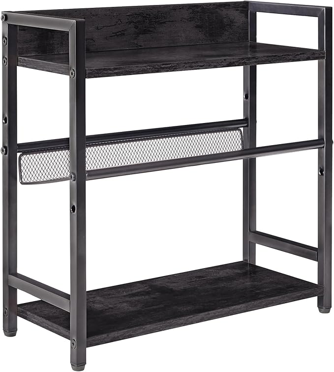 IBUYKE 3-Tier Spice Rack Industrial Counter Shelf Desktop Storage Organizer Standing Seasoning Rack for Countertop Kitchen Office Living Room Desktop Black UTLJ021B