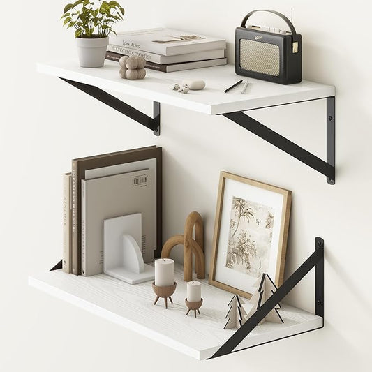 Fun Memories 20 Inch Floating Shelves for Wall, White Bathroom Shelves Set of 2, 10 Inch Deep Wall Shelf for Bedroom, Kitchen, Large Home Decor Shelves Farmhouse Storage Shelf