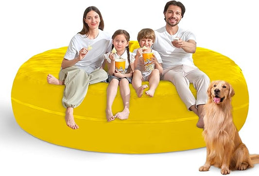 7FT Bean Bag Chair with Ultra Soft Velvet Cover Bean Bag Sofa with Memory Foam Bean Bag Chairs with Large Size Lazy Sofa for Dorm Office Living Room Bedroom Yellow 7'