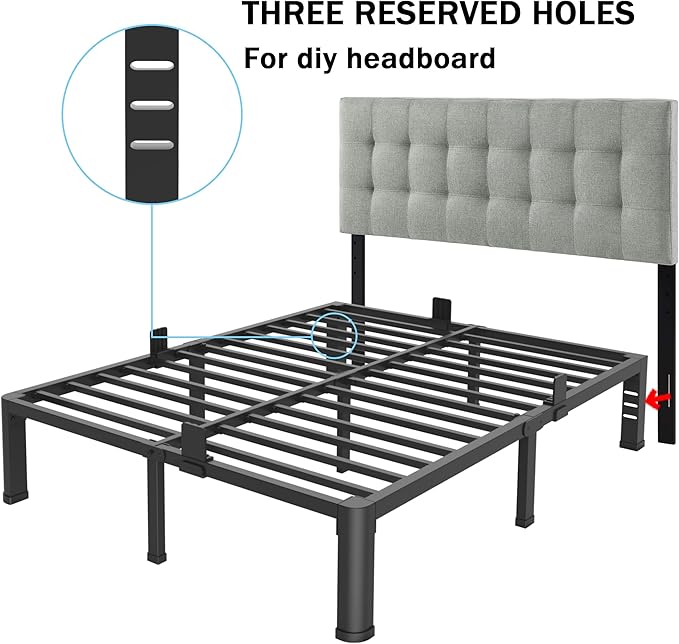FUIOBYVV 10 Inch King Bed Frame with Rounded Corner and Headboard Hole Mattress Retainers 3500 LBS Metal Heavy Duty Steel Slats Support No Box Spring Needed Platform Noise Free Easy Assembly