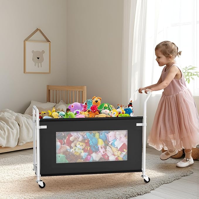 KEEGH Extra Large Toy Box for Kids with 360° Rotating Wheels, Heavy Duty Toy Chest for Boys and Girls, Toy Storage Organizer for Kids, Toy Bins for Living Room, Nursery, Bedroom(Black)
