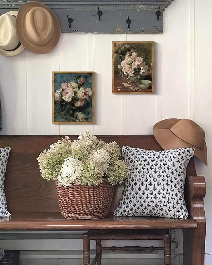 InSimSea Framed Wall Art for Living Room Roses in Vase Canvas Flower Art Home Valentine Decor Boho Wall Pictures Vintage Botanical Art Mid Century Floral Wall Decor Farmhouse Kitchen Bathroom 8x10in