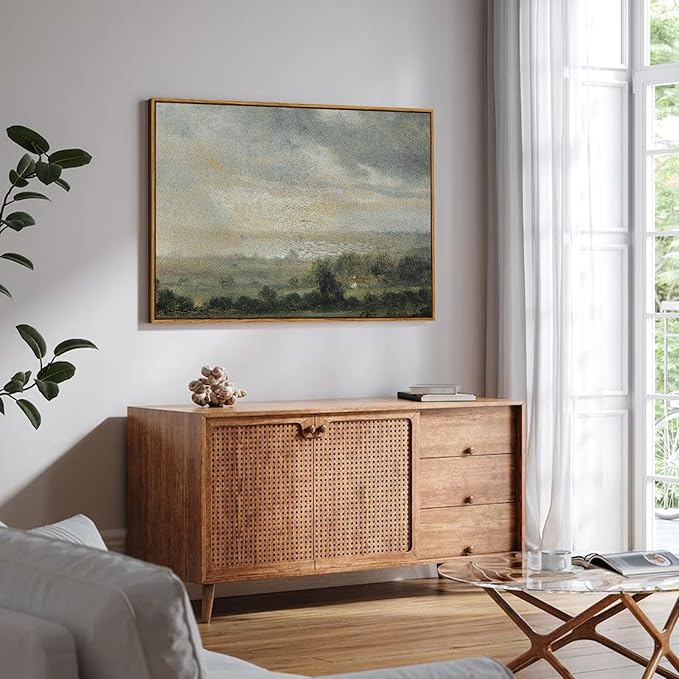 InSimSea Framed Canvas Wall Art Vintage Decor, Landscape Wall Art Home Decor, Wild Field under Sky, Modern Farmhouse Decor, Cottagecore Bedroom Kitchen Bathroom Decor, 24"x36"