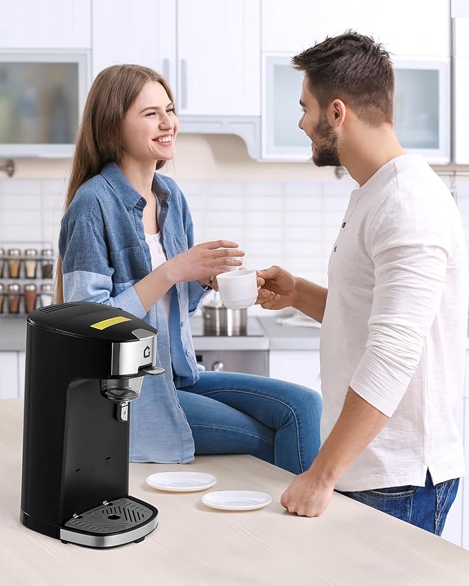 Compatible Coffee Maker with Hot and Cold Brewing, 120V 1300W Single Serve Machine with Scoop Filter for Ground Coffee and Tea, Black