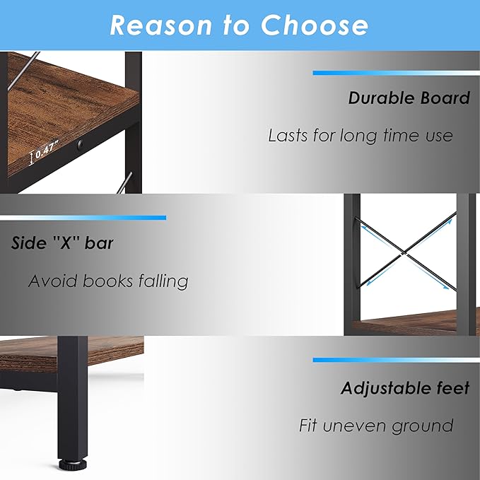 Corner Bookshelves and Bookcases Industrial Corner Etagere Bookcase L Shaped Shelf 5-Tiers with Metal Frame for Living Room Home Office