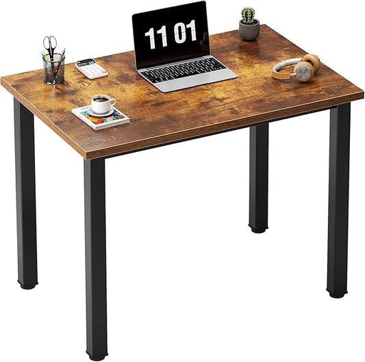Rustic Brown 31.5 inch Sturdy Writing Desk for Small Spaces, Teens & Study - Black Metal Frame