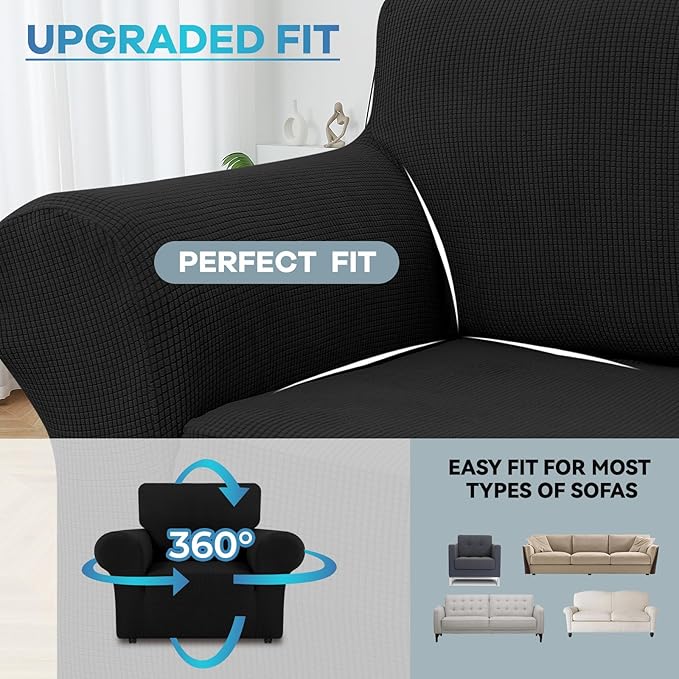 LURKA Stretch Chair Sofa Slipcovers 1 Piece Couch Covers for Sofa Furniture Protector Full Sofa Covers with Elastic Bottom for Kids and Dog (Small, Black)