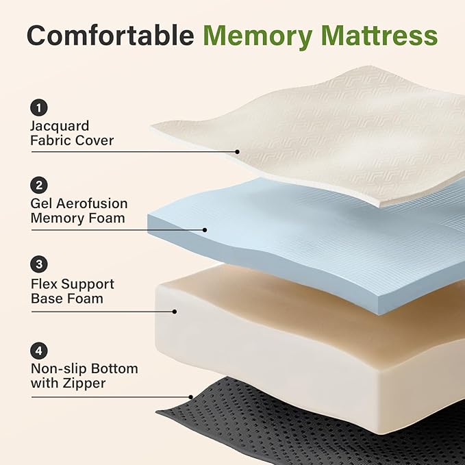 Folding Mattress 4in Twin Memory Foam Tri-Folding Mattress with Washable Cover Foldable Floor Mat for Guest Bed, Camping, Yoga, RV Travel, White (Size: 38" L x 75" W x 4" Th)