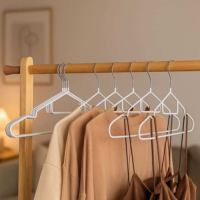 Clothes Hangers 20Pack,Black Metal Hangers with Tie Bar,Non-Slip Heavy Duty Hanger with Shoulder Notches for Dress and Camisole,Space-Saving Shirt Hanger（White）