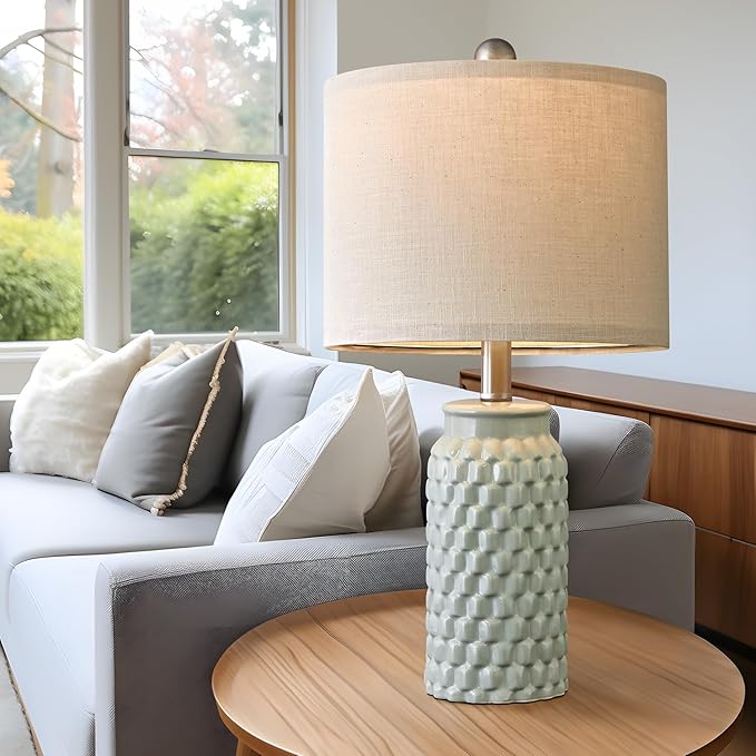 20.5 inches Modern Ceramic Green Bedside Lamp Set of 2 for Bedroom Decor Farmhouse Table Lamp for Living Room Office Dorm