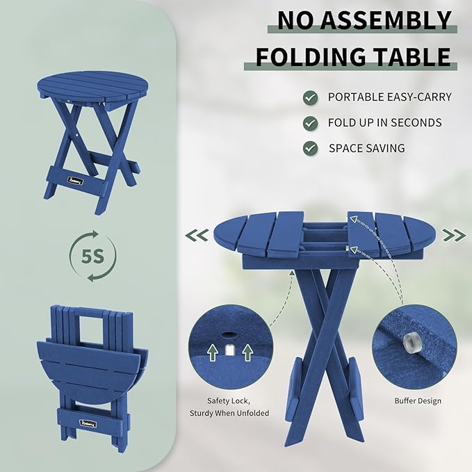 FUNBERRY Outdoor Folding Adirondack Side Table, No Assembly Portable Patio End Tables HDPE All Weather