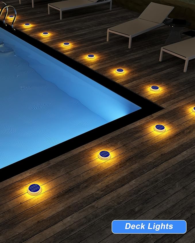Solar Deck Lights - 4 Pack Outdoor Waterproof, Warm White Solar Step & Dock Lights for Pathway, Driveway & Ground