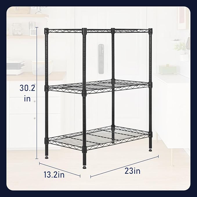 PayLessHere Shelf Shelving Pantry Storage Cabinet 3 Tier Adjustable Metal Storage Shelf 450 lbs Capacity NSF Certified Space Saving Design Adjustable Feet Easy Assembly (Black)