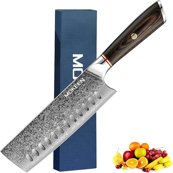 Nakiri Knife 7 Inch, 67 Layers VG10 Damascus Steel Kitchen Knife for Slicing Cutting Meat Vegetable - PakkaWood Handle Cleaver Chef Knife for Home Cooking Gift Box