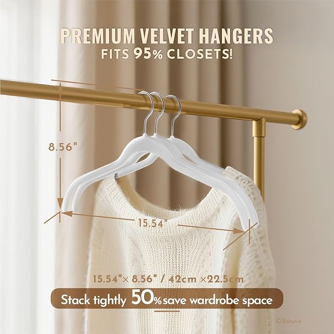 30 Pack Velvet Clothes Hangers, Non-Slip Flocked Hangers with 360° Swivel Hook, Space-Saving Slim Felt Hangers for Shirts, Coats, Dresses, Blouses(White)