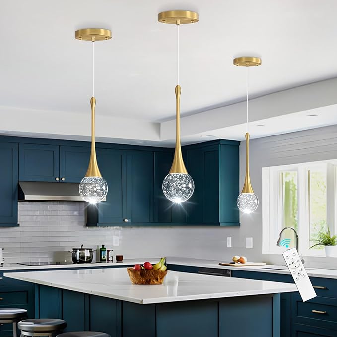 Modern Pendant Lights for Kitchen Island LED Dimmable Crystal Glam Ceiling Pendant Lighting for Dining Room Hallway Bedroom Corner Lamp Antique Gold