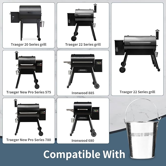 Grease Bucket for Pellet Grill Smokers – 3-Pack Heavy Duty Galvanized Steel Drip Catcher, Rust-Proof 5.6" Diameter, Easy Clean BBQ Accessory